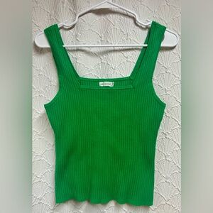 Avec Les Filles XL Vibrant Green Ribbed Tank Top